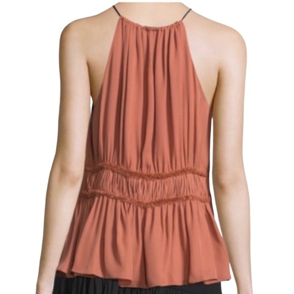 Cinq A Sept Lotus Peplum Silk Halter Top - Picture 2 of 12